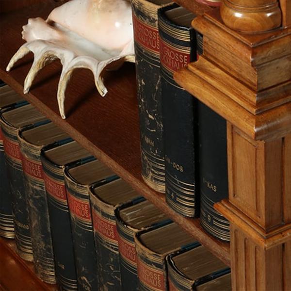 Grote foto zeer hoge smalle open boekenkast blond noten verstelbare planken demontabel no.360415 antiek en kunst overige in antiek gebruiksvoorwerpen