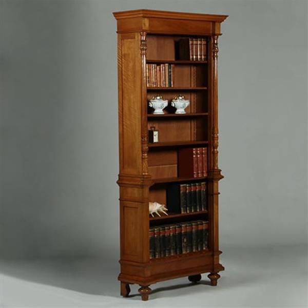 Grote foto zeer hoge smalle open boekenkast blond noten verstelbare planken demontabel no.360415 antiek en kunst overige in antiek gebruiksvoorwerpen