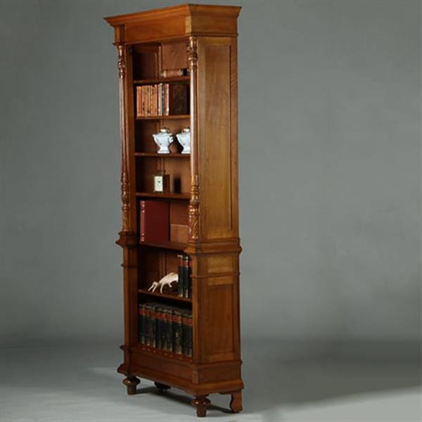 Grote foto zeer hoge smalle open boekenkast blond noten verstelbare planken demontabel no.360415 antiek en kunst overige in antiek gebruiksvoorwerpen