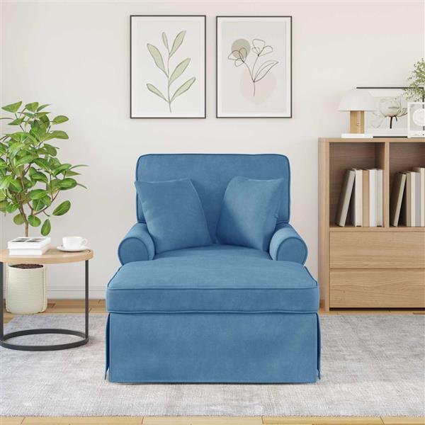 Grote foto vidaxl chaise lounge met rok blauw 91 x 157 x 91 cm geribbelde stof huis en inrichting bankstellen