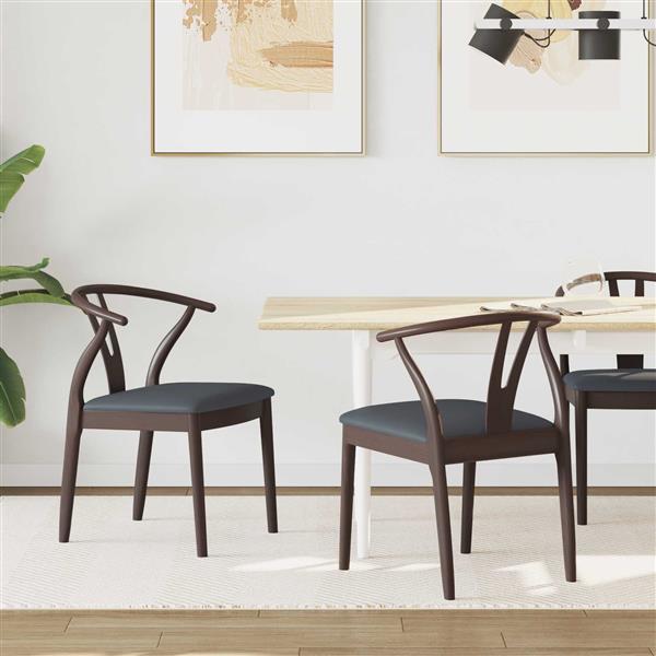 Grote foto vidaxl eetkamerstoel 2 pcs lichtbruin en zwart massief rubberhout huis en inrichting stoelen