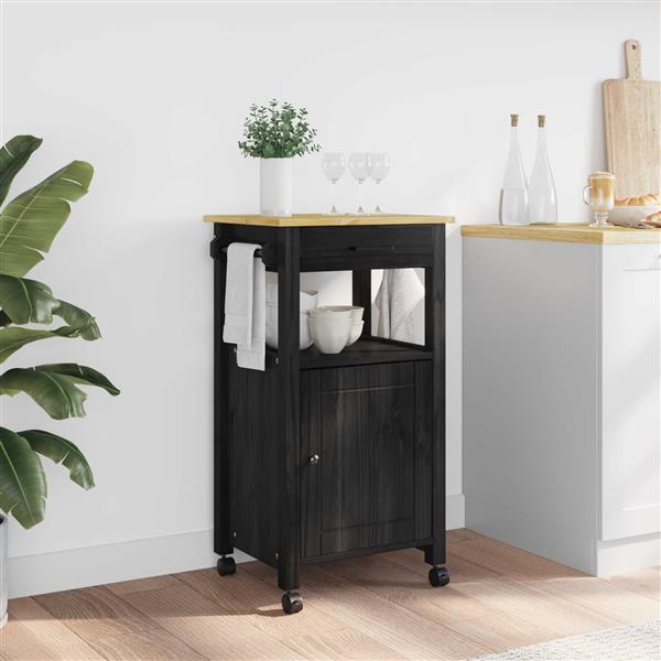 Grote foto vidaxl keuken trolley zwart 88 5 x 40 x 48 cm massief vurenhout huis en inrichting keukenbenodigdheden