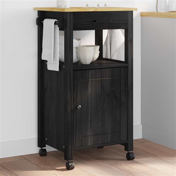 Grote foto vidaxl keuken trolley zwart 88 5 x 40 x 48 cm massief vurenhout huis en inrichting keukenbenodigdheden