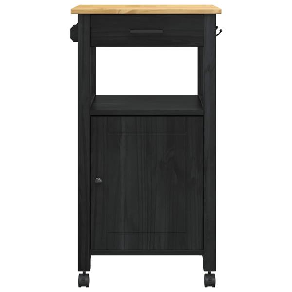 Grote foto vidaxl keuken trolley zwart 88 5 x 40 x 48 cm massief vurenhout huis en inrichting keukenbenodigdheden