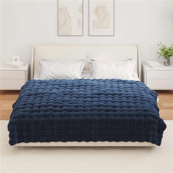 Grote foto vidaxl neppels konijnenbont deken 4 pcs marineblauw 150 x 220 cm huis en inrichting bedden