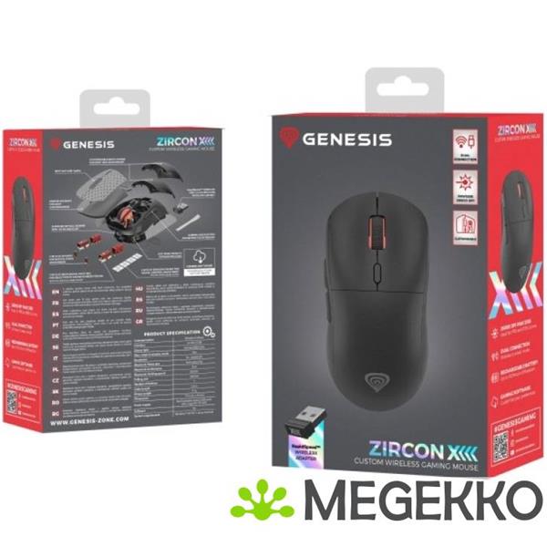 Grote foto genesis nmg 2089 zircon xiii gaming muis ambidextrous rf wireless usb type c zwart computers en software overige computers en software
