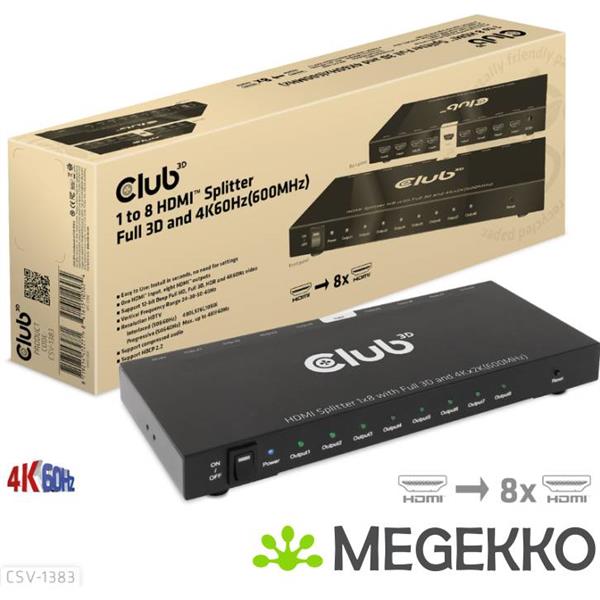 Grote foto club3d 1 to 8 hdmi splitter full 3d and 4k60hz 600mhz computers en software netwerkkaarten routers en switches