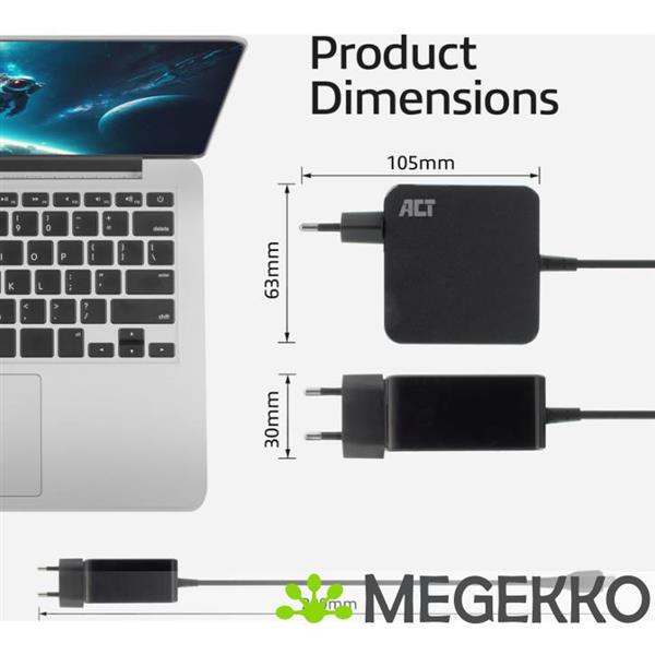 Grote foto act usb c laptoplader 65w met power delivery profielen. 2 meter computers en software overige