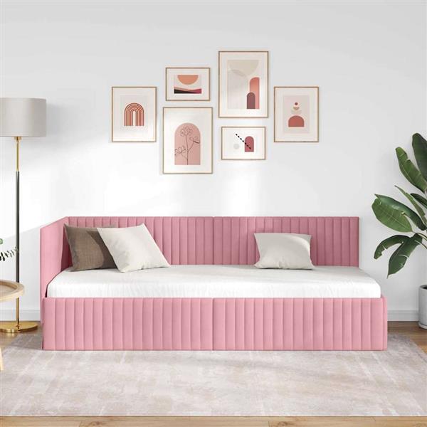 Grote foto vidaxl hoekbedframe met hoofdeinde roze 80 cm x 200 cm fluweel antiek en kunst stoelen en banken