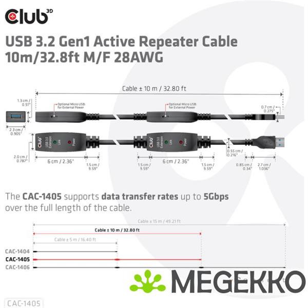 Grote foto club3d cac 1405 usb kabel 10 m usb 3.2 gen 2 3.1 gen 2 usb a zwart computers en software overige computers en software