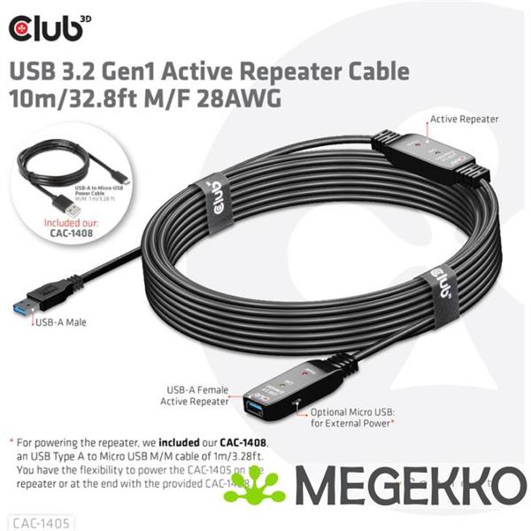 Grote foto club3d cac 1405 usb kabel 10 m usb 3.2 gen 2 3.1 gen 2 usb a zwart computers en software overige computers en software