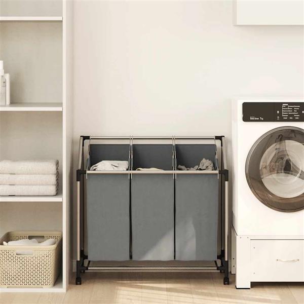 Grote foto vidaxl wasmand met wielen 3 vakken grijs huis en inrichting overige huis en inrichting