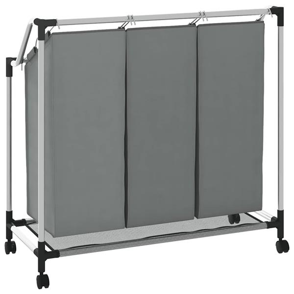 Grote foto vidaxl wasmand met wielen 3 vakken grijs huis en inrichting overige huis en inrichting