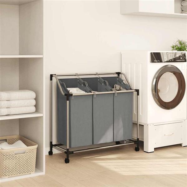Grote foto vidaxl wasmand met wielen 3 vakken grijs huis en inrichting overige huis en inrichting