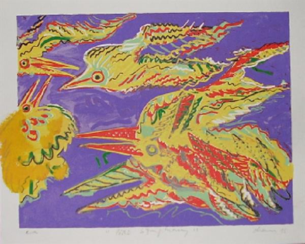Grote foto peter diem bird symphony handbewerkt antiek en kunst litho en zeefdrukken
