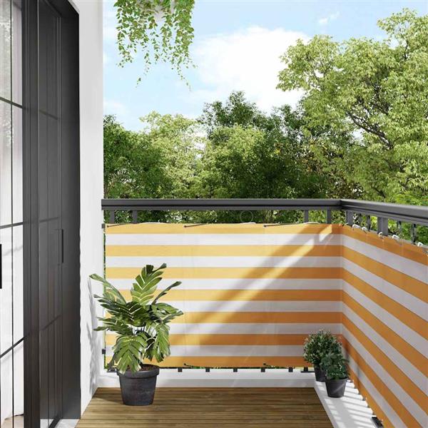 Grote foto vidaxl balkonscherm geel en wit gestreept 90x1000 cm tuin en terras overige tuin en terras