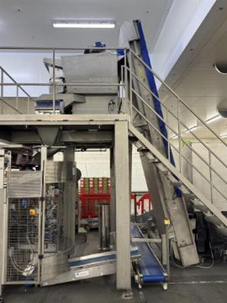 Grote foto newtec 4009 b2 afweegmachine met 1 netverpakkingsmachine elevator en rollenleesband agrarisch tuinbouw