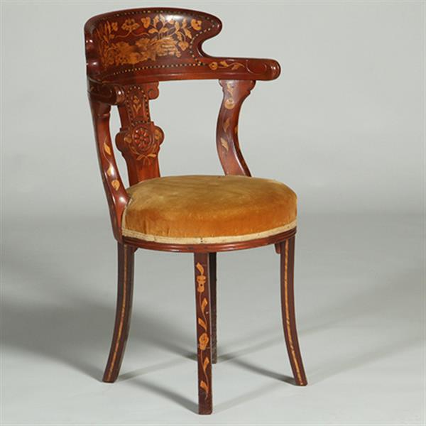 Grote foto franse marqueterie bureaustoel ca 1800 met stoffering naar wens no.361885 antiek en kunst stoelen en banken