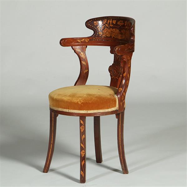 Grote foto franse marqueterie bureaustoel ca 1800 met stoffering naar wens no.361885 antiek en kunst stoelen en banken