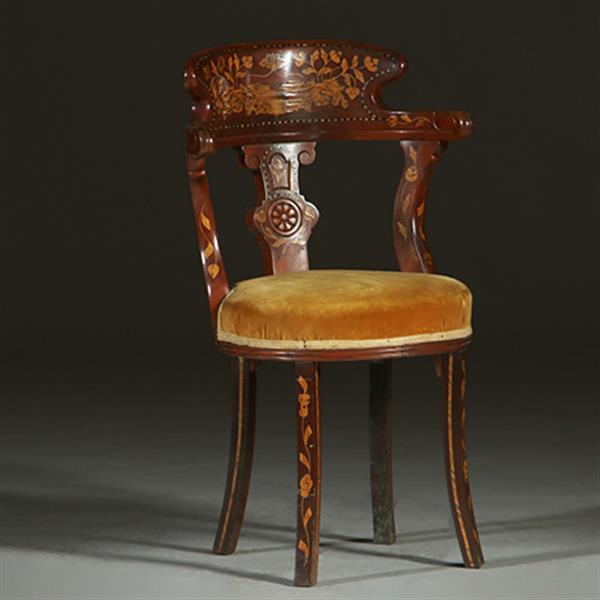 Grote foto franse marqueterie bureaustoel ca 1800 met stoffering naar wens no.361885 antiek en kunst stoelen en banken