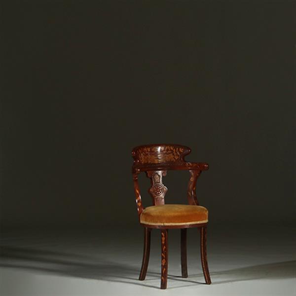 Grote foto franse marqueterie bureaustoel ca 1800 met stoffering naar wens no.361885 antiek en kunst stoelen en banken