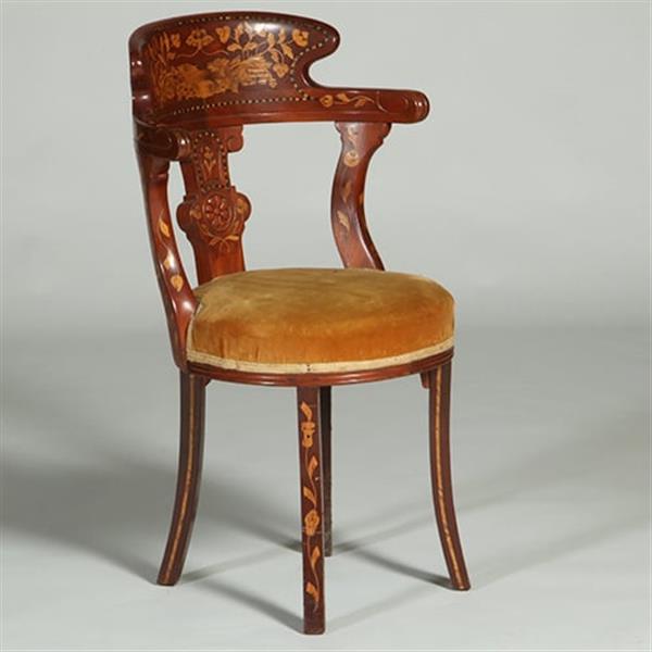 Grote foto franse marqueterie bureaustoel ca 1800 met stoffering naar wens no.361885 antiek en kunst stoelen en banken