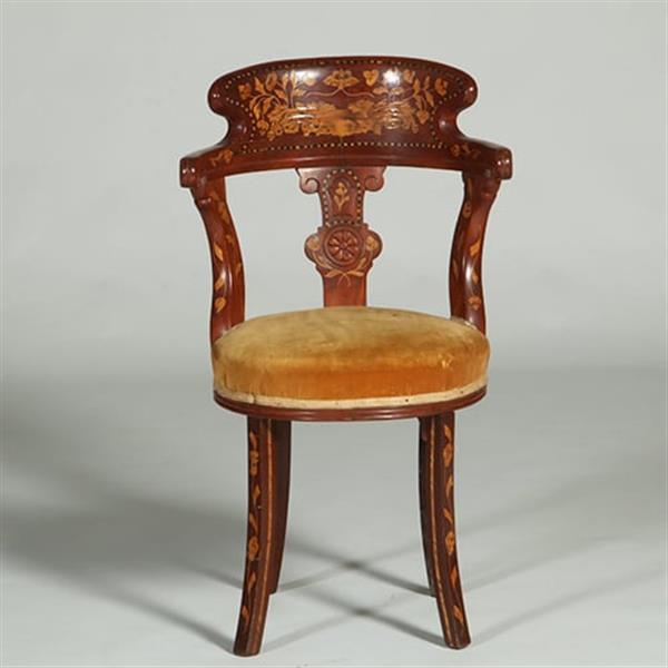 Grote foto franse marqueterie bureaustoel ca 1800 met stoffering naar wens no.361885 antiek en kunst stoelen en banken