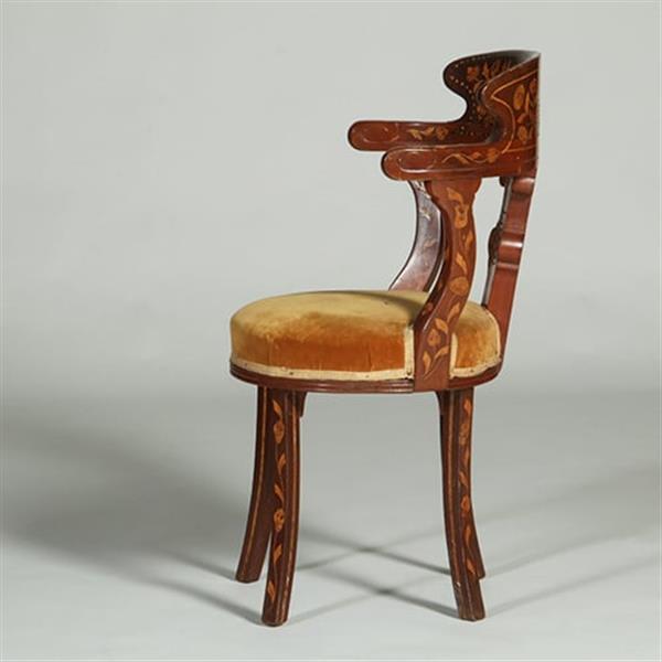 Grote foto franse marqueterie bureaustoel ca 1800 met stoffering naar wens no.361885 antiek en kunst stoelen en banken