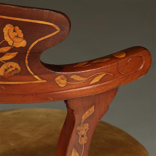 Grote foto franse marqueterie bureaustoel ca 1800 met stoffering naar wens no.361885 antiek en kunst stoelen en banken