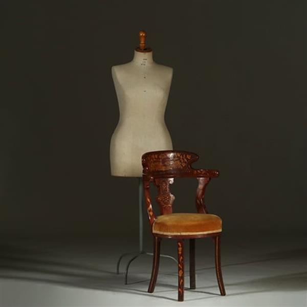 Grote foto franse marqueterie bureaustoel ca 1800 met stoffering naar wens no.361885 antiek en kunst stoelen en banken