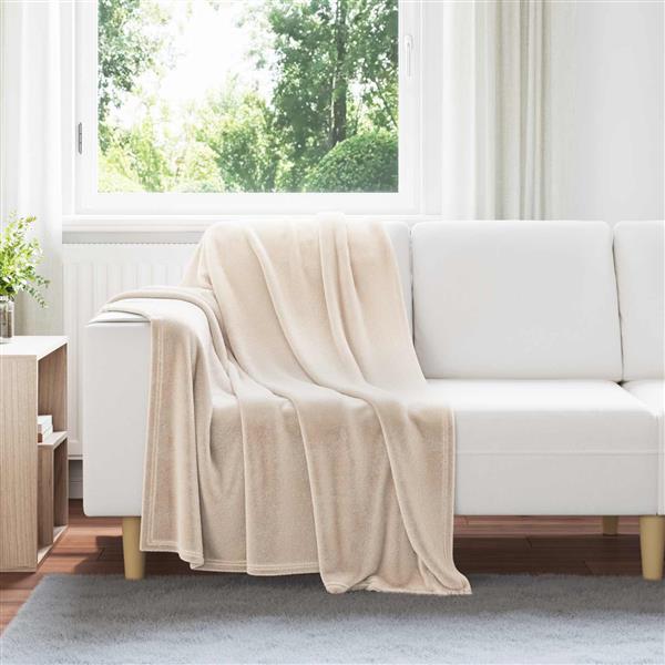 Grote foto vidaxl gooi deken beige 130 x 150 cm fleece huis en inrichting bedden