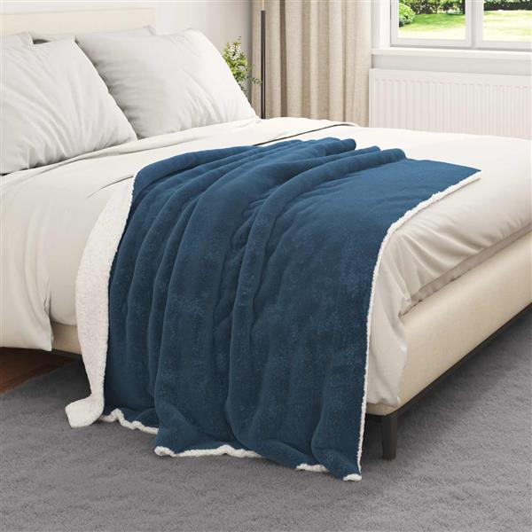 Grote foto vidaxl gooi deken marineblauw 130 x 150 cm fleece huis en inrichting bedden