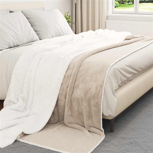 Grote foto vidaxl gooi deken beige 220 x 240 cm fleece huis en inrichting bedden