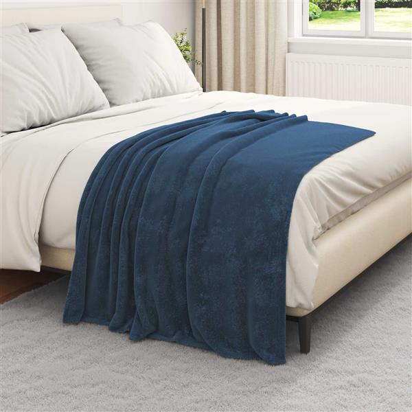 Grote foto vidaxl gooi deken marineblauw 130 x 150 cm fleece huis en inrichting bedden