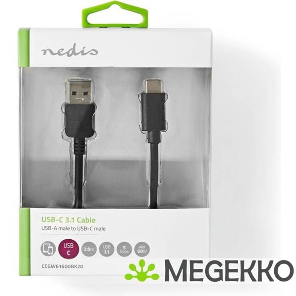 Grote foto usb 3.1 cable usb c male a male 2.0 m zwart computers en software overige computers en software