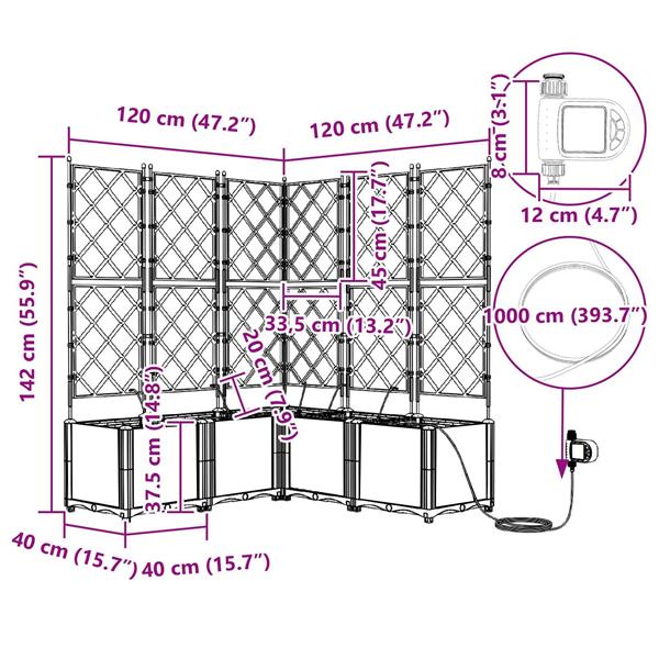 Grote foto vidaxl tuin bloempot 2 pcs grijs 80 x 40 x 143 cm staal tuin en terras overige tuin en terras