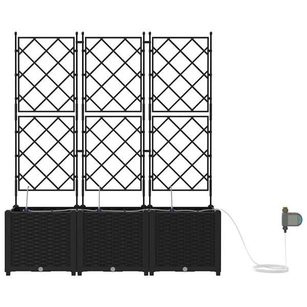 Grote foto vidaxl tuin bloempot 3 pcs zwart staal tuin en terras overige tuin en terras