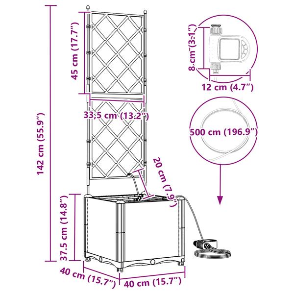 Grote foto vidaxl tuin bloempot grijs 40 x 40 x 142 cm staal tuin en terras overige tuin en terras