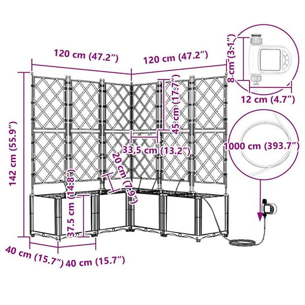 Grote foto vidaxl tuin bloempot 3 pcs grijs 120 x 40 x 125 5 cm staal tuin en terras overige tuin en terras