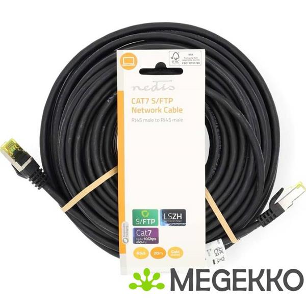 Grote foto nedis cat7 netwerkkabel s ftp rj45 male rj45 male 20 m snagless rond zwart computers en software netwerkkaarten routers en switches