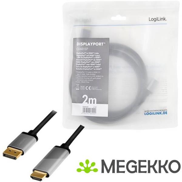 Grote foto logilink cda0107 video kabel adapter 2 m displayport hdmi zwart grijs computers en software overige computers en software