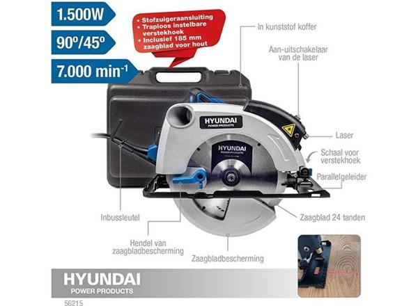 Grote foto hyundai cirkelzaag 1500w 185mm met laserfunctie doe het zelf en verbouw gereedschappen en machines