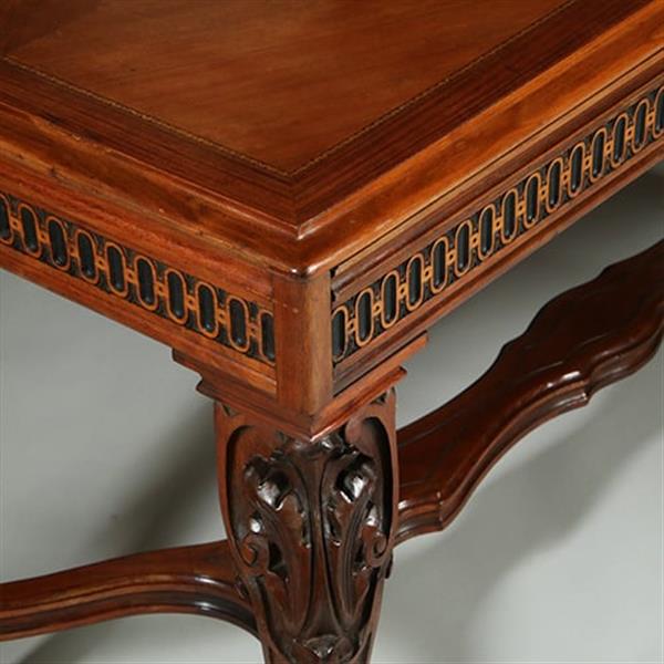 Grote foto amerikaanse bibliotheektafel met onzichtbaar vergrotingsmechaniek ook als eetkamertafel te gebruiken antiek en kunst stoelen en banken