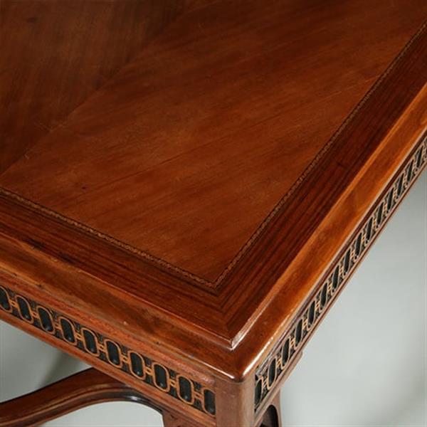 Grote foto amerikaanse bibliotheektafel met onzichtbaar vergrotingsmechaniek ook als eetkamertafel te gebruiken antiek en kunst stoelen en banken