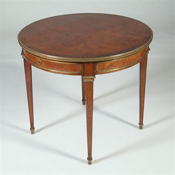 Grote foto amboina bouillotte tafel gesig. escalier de christal paris met twee laden verguld brons no.361895 antiek en kunst stoelen en banken