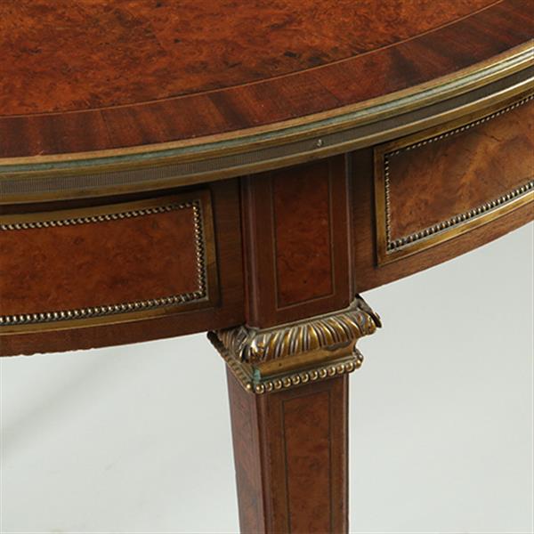 Grote foto amboina bouillotte tafel gesig. escalier de christal paris met twee laden verguld brons no.361895 antiek en kunst stoelen en banken