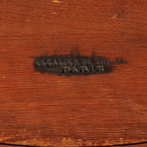 Grote foto amboina bouillotte tafel gesig. escalier de christal paris met twee laden verguld brons no.361895 antiek en kunst stoelen en banken