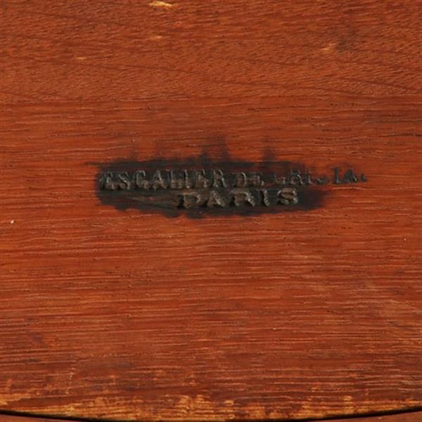 Grote foto amboina bouillotte tafel gesig. escalier de christal paris met twee laden verguld brons no.361895 antiek en kunst stoelen en banken