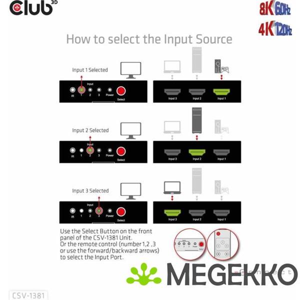 Grote foto club3d 3 to 1 hdmi 8k60hz 4k120hz switch computers en software netwerkkaarten routers en switches