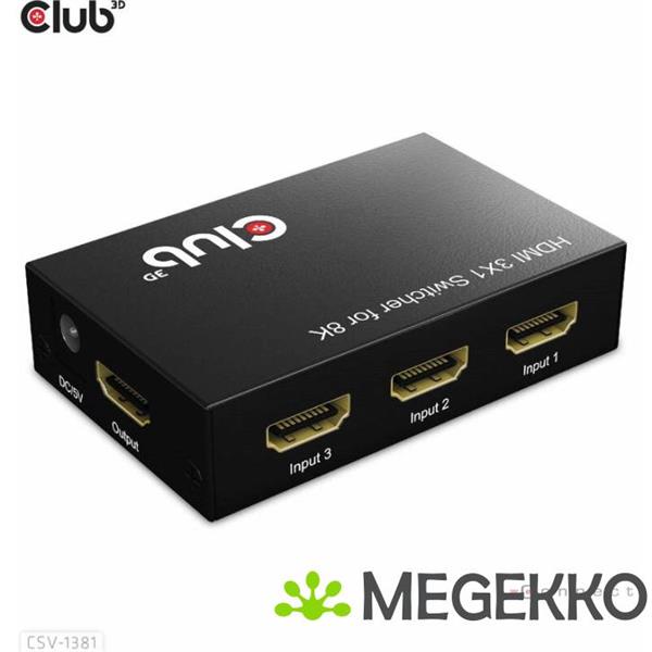 Grote foto club3d 3 to 1 hdmi 8k60hz 4k120hz switch computers en software netwerkkaarten routers en switches